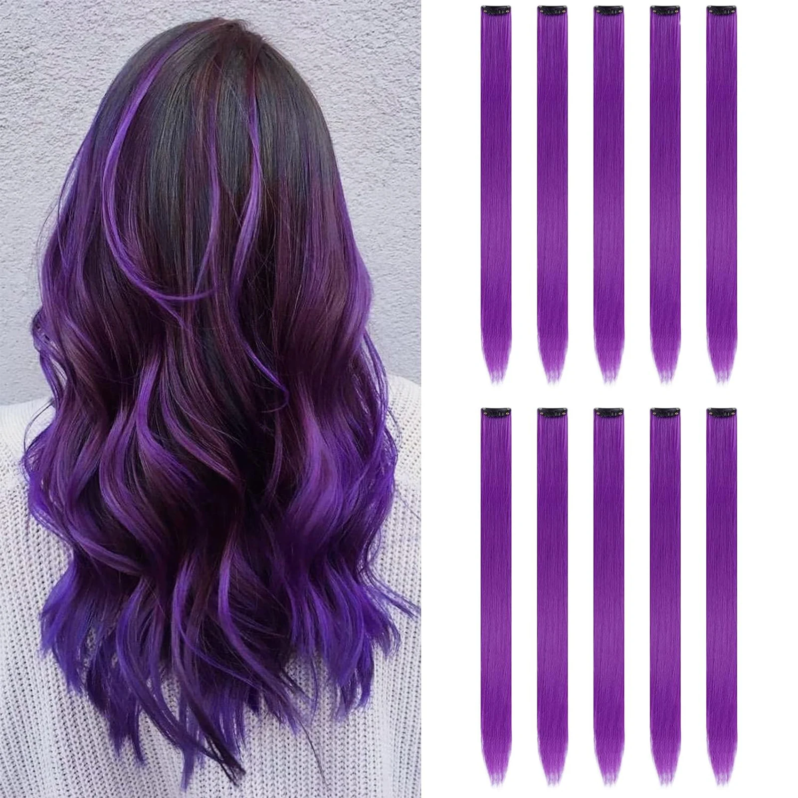 10PCS Colored Synthetic Hair Extensions Clip in Colorful Hair Extensions Rainbow for Kids Women's Gifts hair extensions
