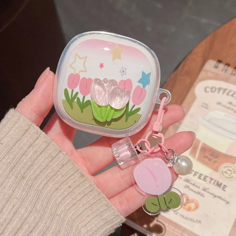 Tulip Bowknot Disc Blocks Headphone Protective Cover with Pendant