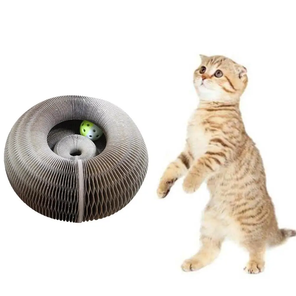 매직 오르간 접이식 고양이 스크래치 보드 장난감 벨 고양이 그라인딩 클로 고양이 등반 프레임 라운드 골판지 고양이 대화 형 장난감