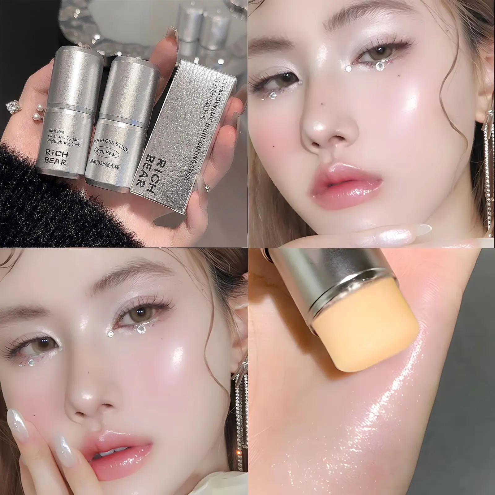 Highlighter stick brightens eyes contours with pearlescent silkworms create natural effect