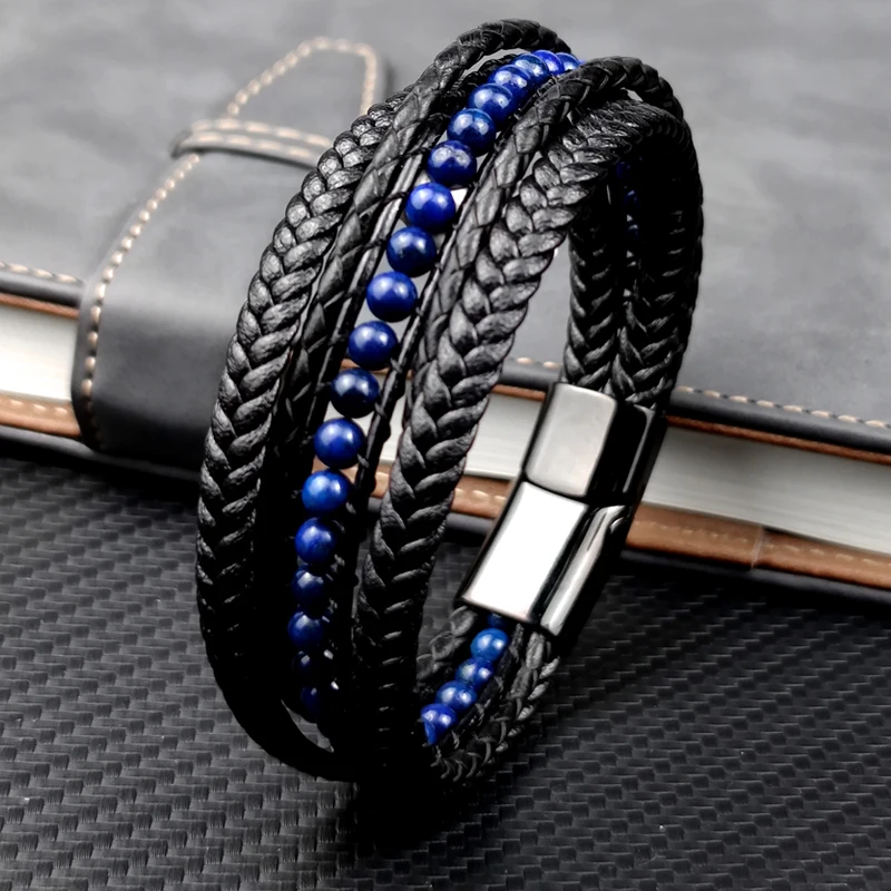 Мужской браслет из натуральной кожи Lapis lazuli бисерные браслеты мужской моды в