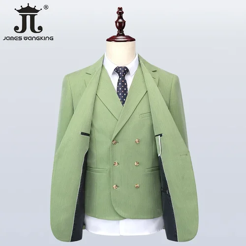S-5XL 남성용 럭셔리 녹색 비즈니스 정장, 무도회 연회 파티 신랑 웨딩 드레스, 단색 정장, 재킷, 조끼, 바지, 3 개 3