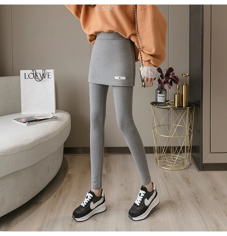 faux leather leggings Spring and autumn thin leggings with skirts fake two large size women's clothing to increase fat women's small culottes to wear white leggings