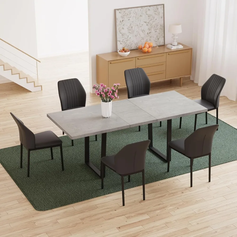 Description Picture 2 of item63"-79" Modern Dining Table Set for 6 Kitchen Dining Room Table Set Extendable Wood Dining Table and 6 Upholstered Chairs