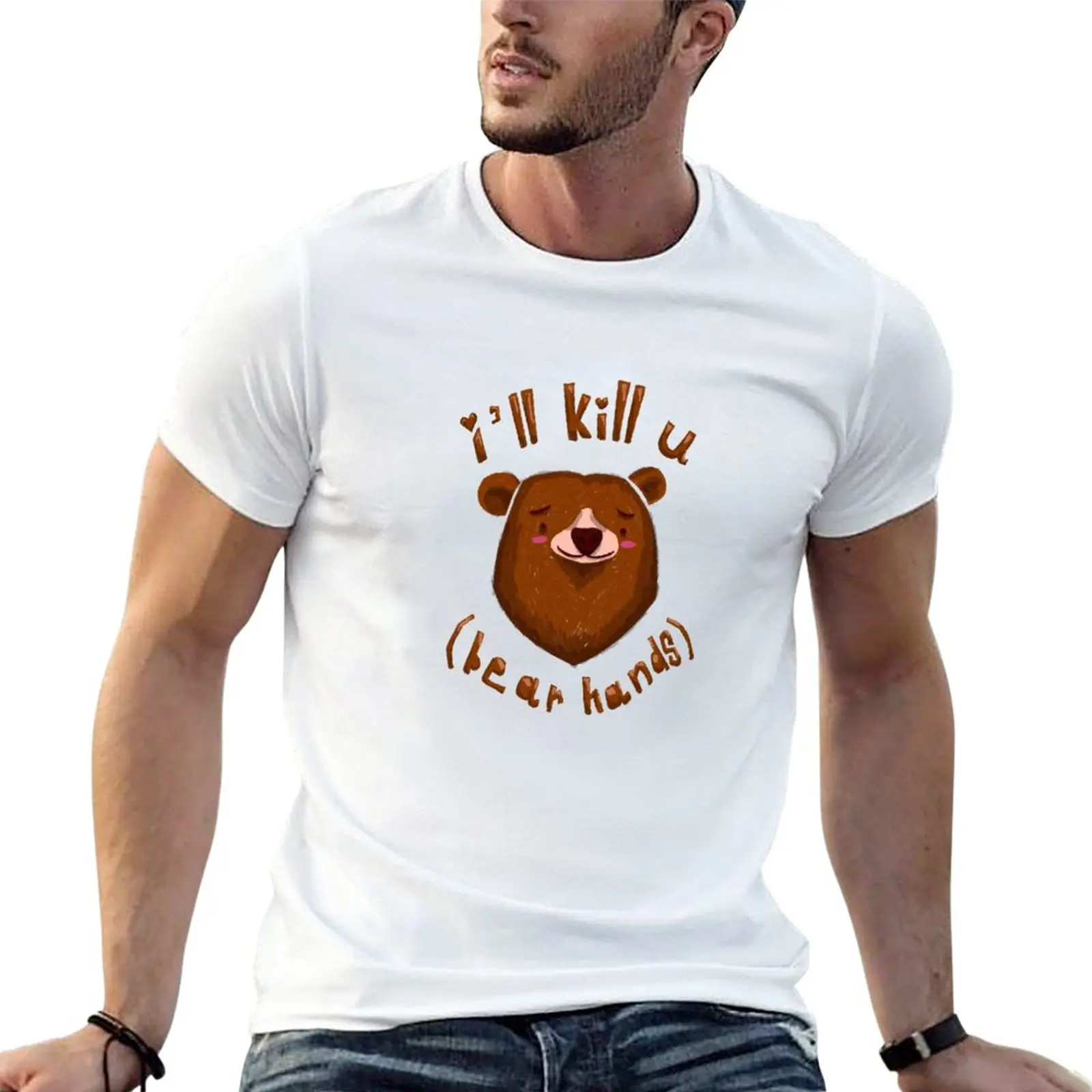 

New Cute Bear drawing : i’ll kil you bear hand T-Shirt boys t shirts tees black t shirts men graphic t shirts