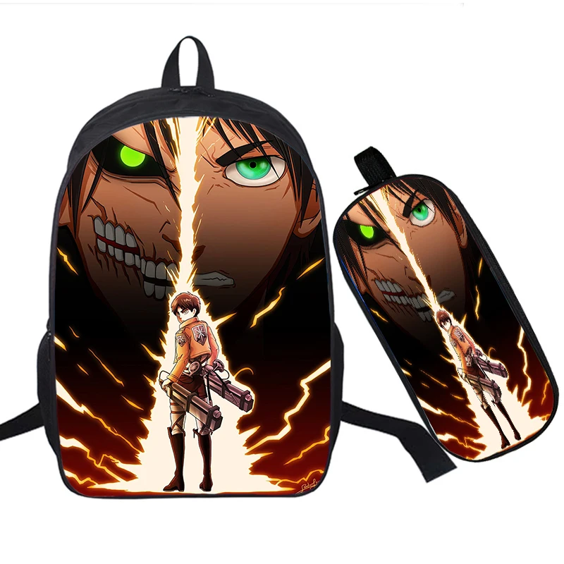 

2Pcs/Set Attack on Titan Anime Backpack School Bags for Boys Girls Zipper Bookbag Teens Travel Rucksack Student Backbag Mochila