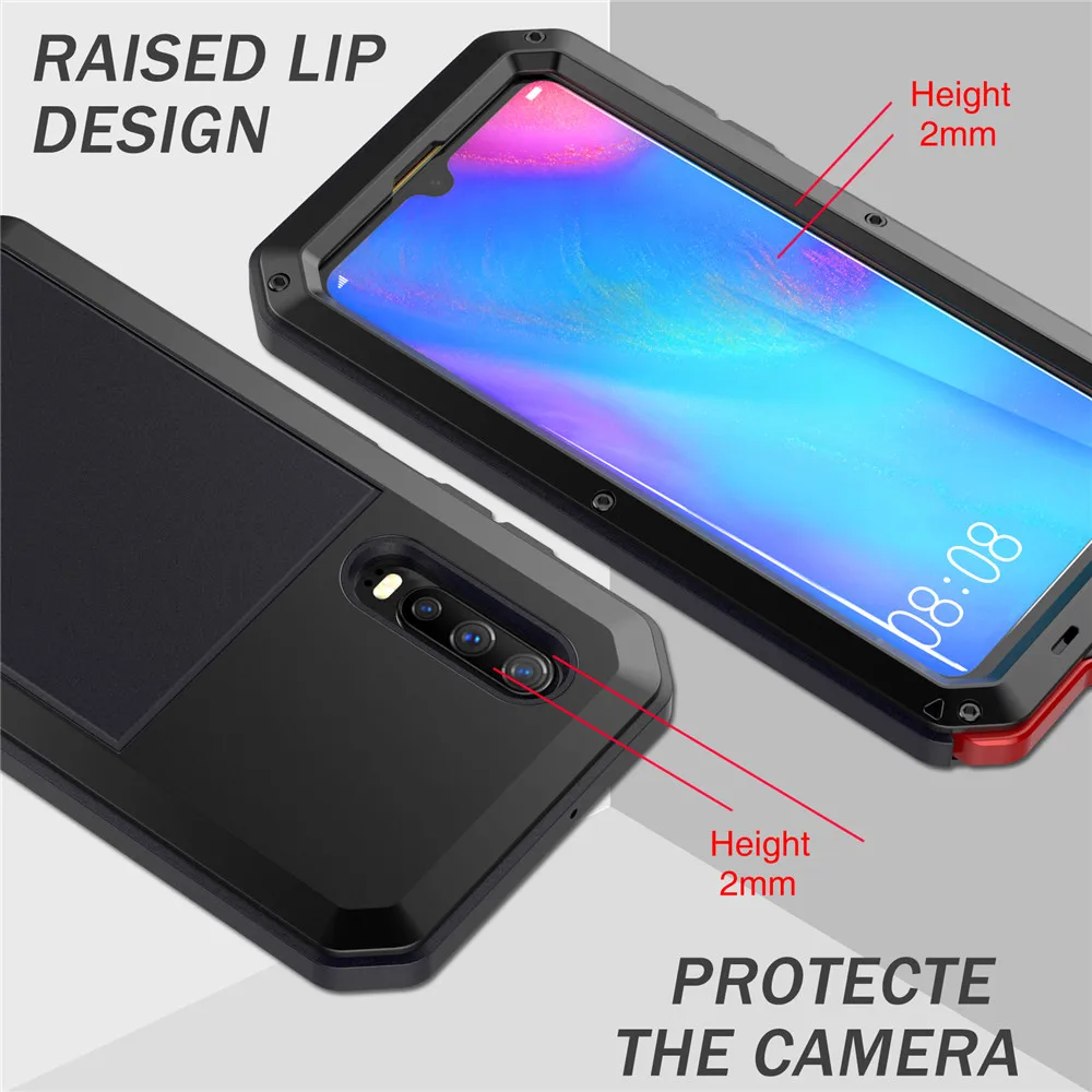 

Heavy Duty Protection Doom Armor Metal Aluminum Phone Case For Huawei Mate 20 Pro P30 Pro Shockproof Dustproof Cover With Glass