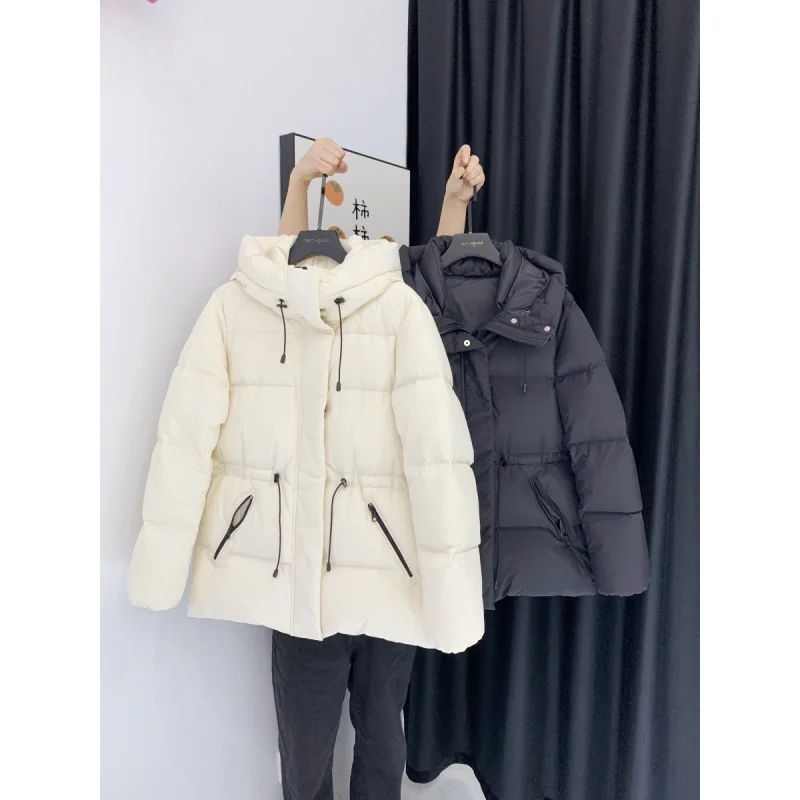 

New National Standard 90 Velvet Hooded Thickened down Jacket Women's 2023 Winter New Thickened Cinched Slimming Mid-Length Coat