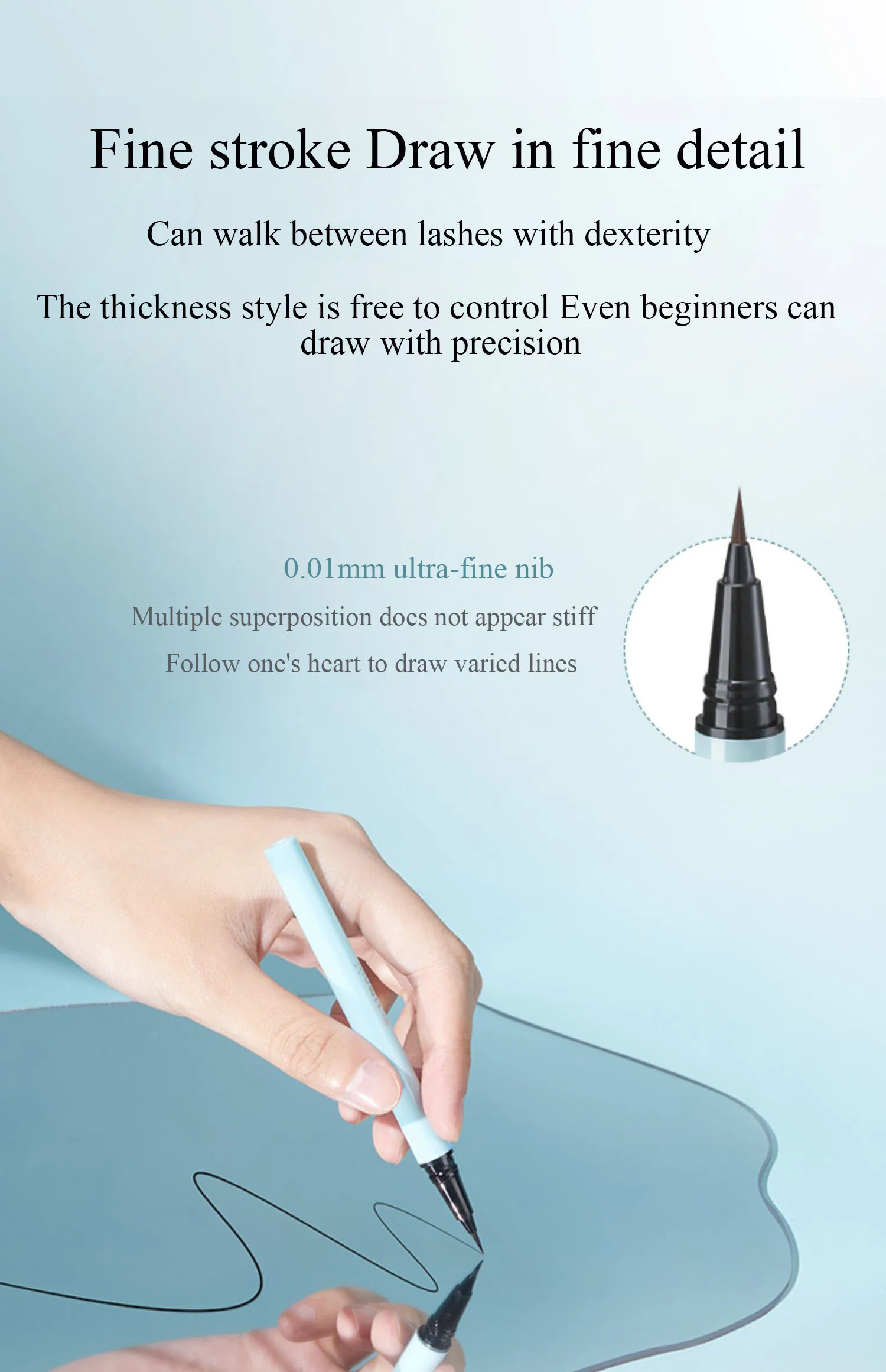TIMAGE Eyeliner Black Fluid Liquid Eyeliner Long Lasting Waterproof And Does Not Smudge Super Fine Eye Liner Pen 3