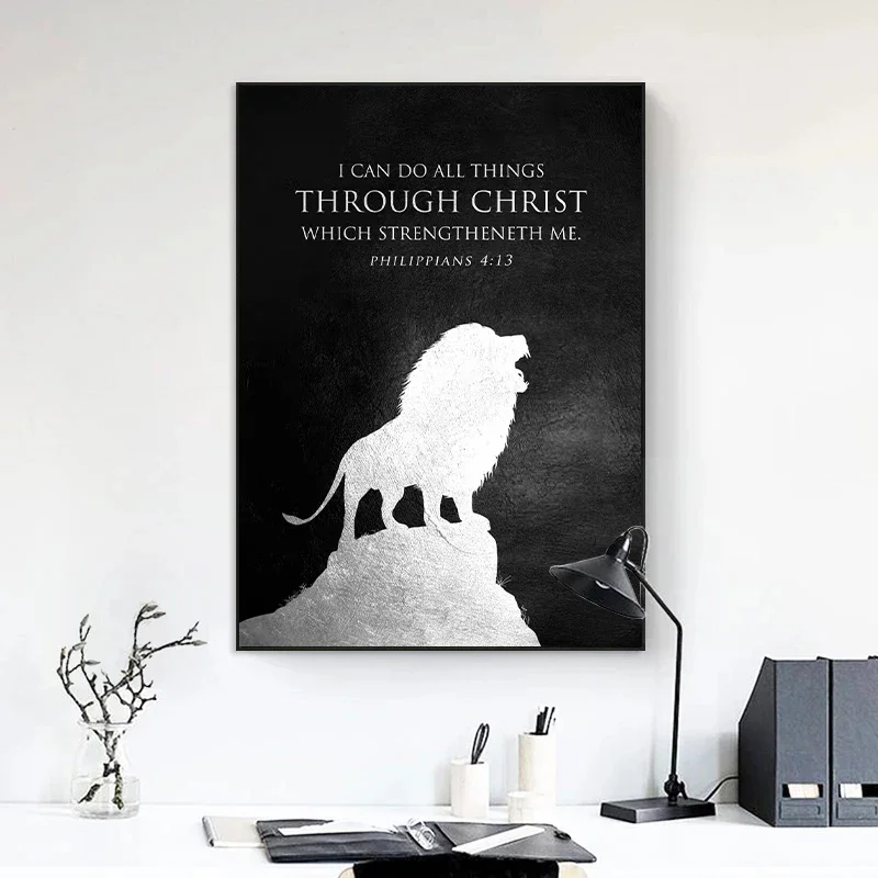 Modern Inspirational Quotes Black and Silver Poster and Print Religion God Text Wall Art Canvas Painting Home Room Decoration