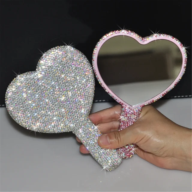 Miroir de maquillage à main en diamant, miroir en forme de cœur d'amour, poignée féminine, outils de beauté cosmétiques, miroir de maquillage pour filles 5