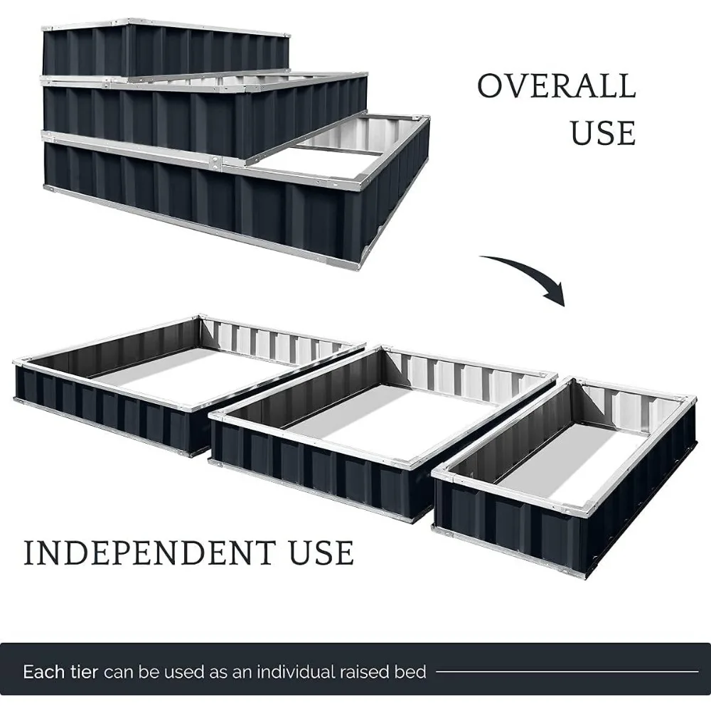3 Tiers Raised Garden Bed Dismountable Frame Galvanized Steel Metal Patio Garden Elevated Planter Box 46" x 46" x 23.6" 6