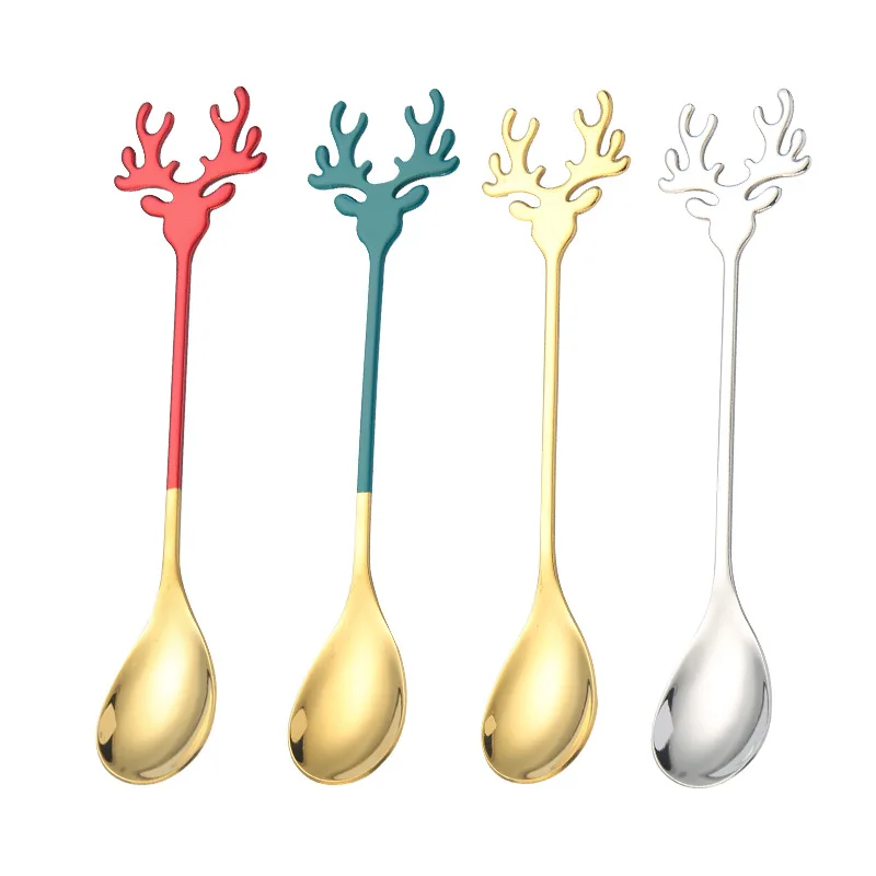 304 Stainless Steel Elk Coffee Spoon Ice Cream Dessert Teaspoon For Christmas Gifts Kitchen Accessories Tableware Decoration