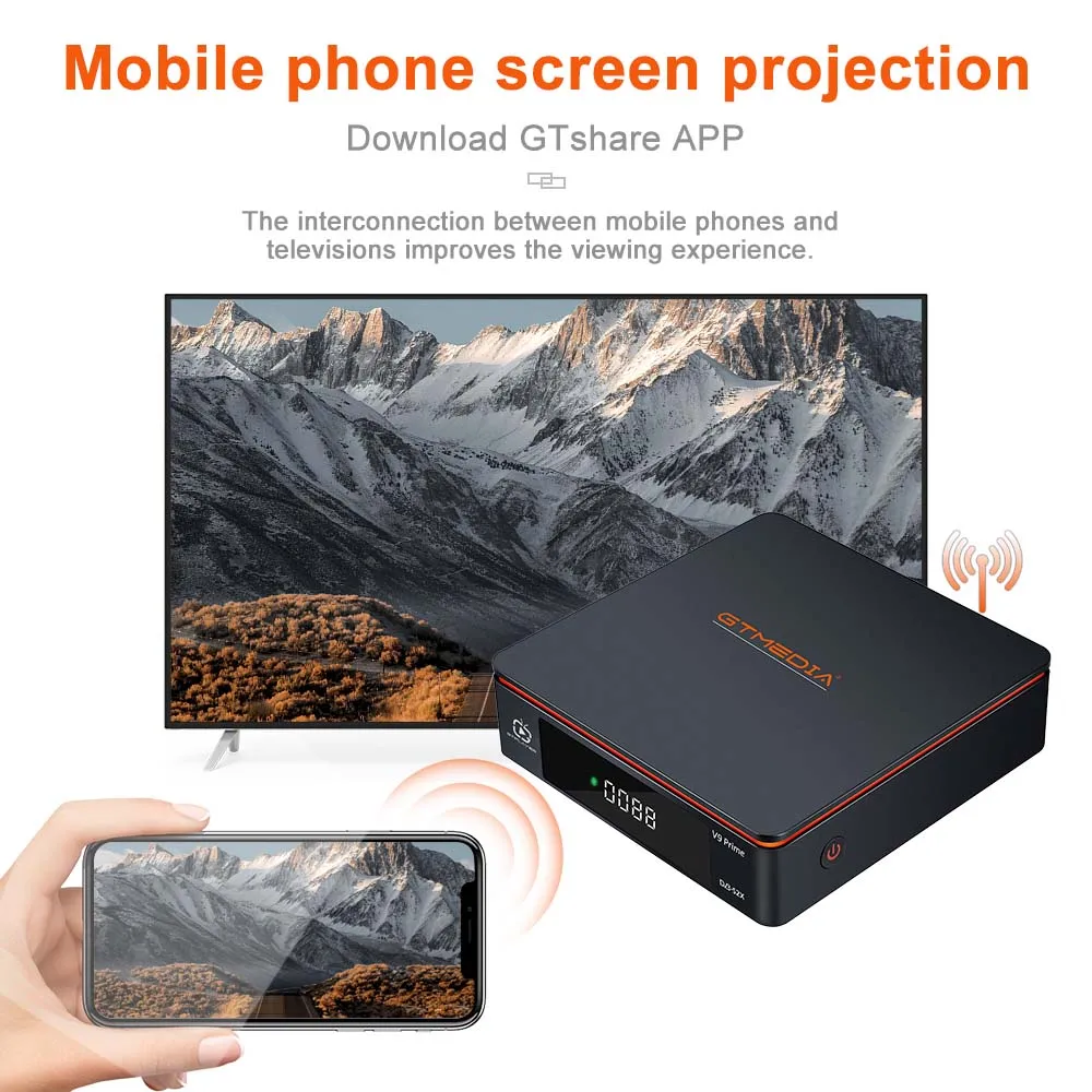 GTMEDIA V9 Prime Satellite Receiver DVB-S/S2/S2X HEVC main10, AVS+ BISS auto roll, Built-in 2.4G WIFI Full PowerVu supports mars
