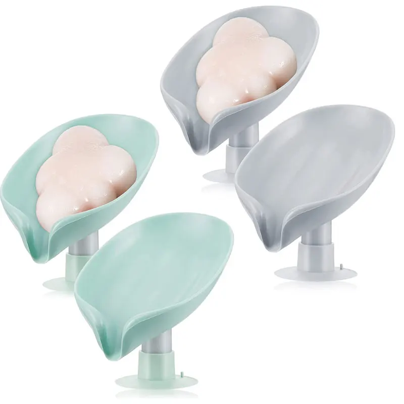 1PC Soap Dish Holder Self Draining Soap Holder Leaf Shape Bar Soap Holder with Suction Cup for Shower Bathroom Tub Kitchen