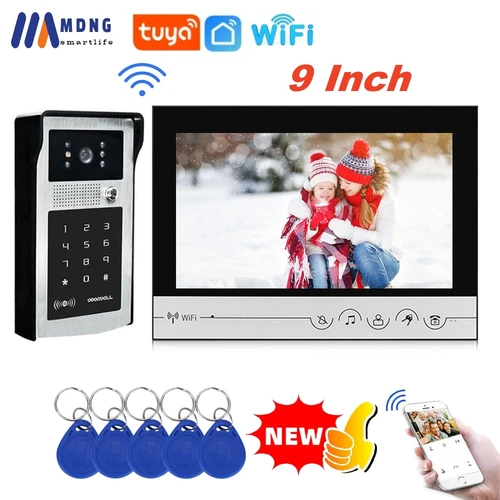 투야 와이파이 비디오 인터폰 시스템, RFID 지문 비밀번호 무선 도어 폰 인터콤, 가정용 야외 거리 초인종 카메라 무선인터컴 비디오인터폰 무선 인터폰 전화기 5