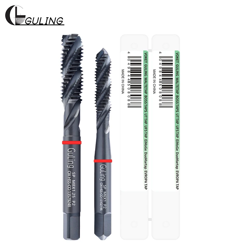 GULING 1개 HSS-CO 레드 링 JIS 표준 OX 스파이럴 플루트 탭 M2 M3 M4 M5 M6 M7 M8 M9 M10 M11 M12 기계 나사산 탭