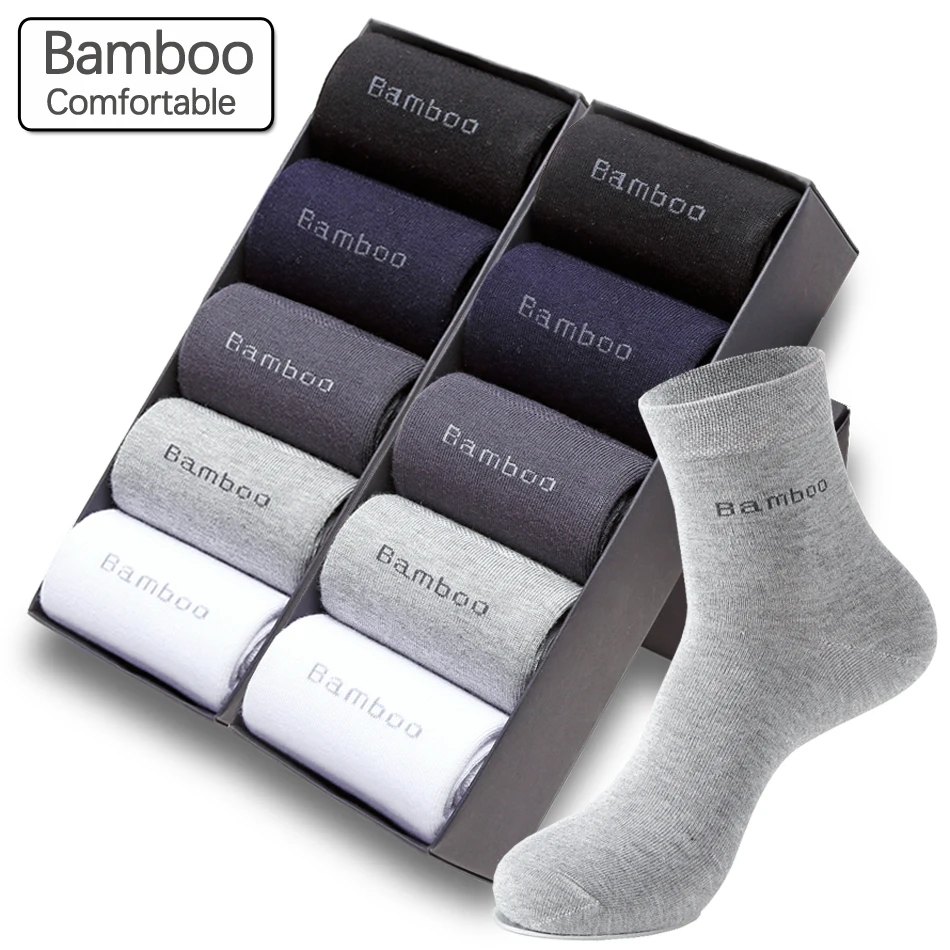  10 Pairs / Lot Bamboo Fiber Socks Men Casual Business Anti-Bacterial Breatheable Men's Crew Socks High Quality Guarantee Sock 