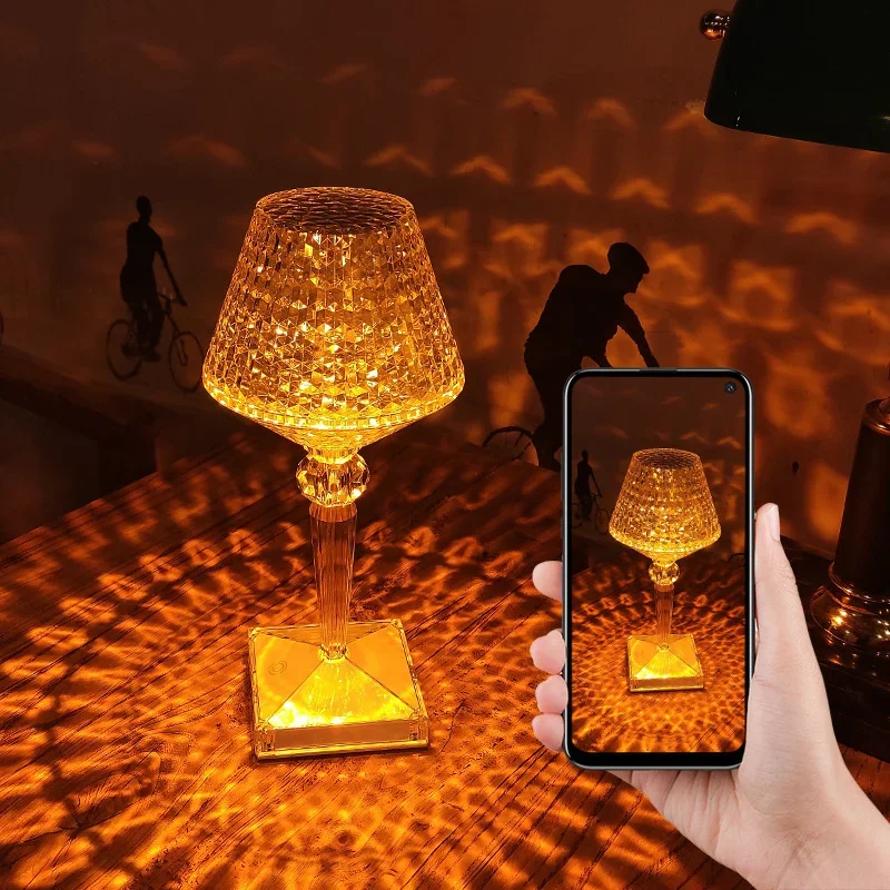LED Dimond Crystal Table Lamp Wine Cup Shape 3/16 Color Light USB Power Rechargeable Dimmable Night Light Desk Bedroom table lamp led night lamp
