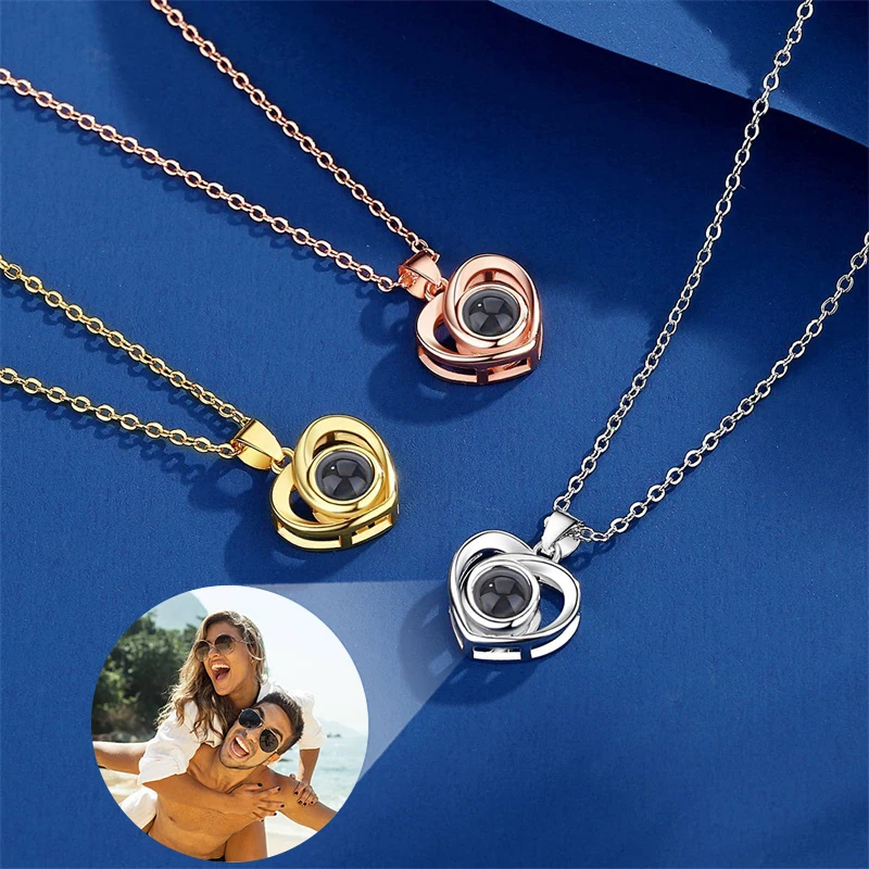 Personalized Heart Necklace with Photo Inside Custom Heart Picture Necklace Customized Rose Gold Jewelry Gifts for Women Girls