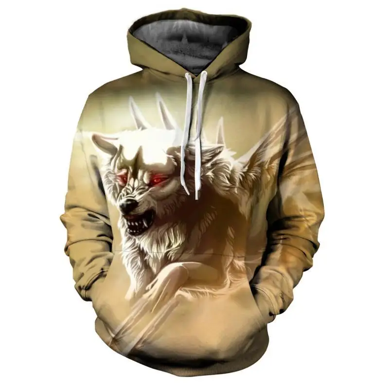 Oversized Men's Y2k Casual Hoodies Long Sleeve Social Harajuku Vacation Cartoon Wolf Pattern Luxury Vintage Winter Clothing Hot