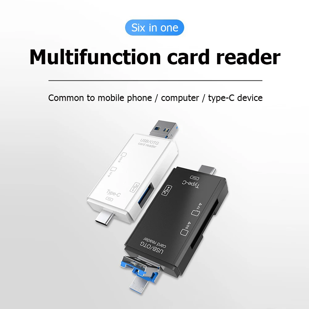 노트북 PC용 OTG 카드 리더 어댑터, USB, 마이크로 USB, C타입-SD TF 카드 어댑터, 480Mbps, USB 3.0, USB C 카드 리더, 6 in 1
