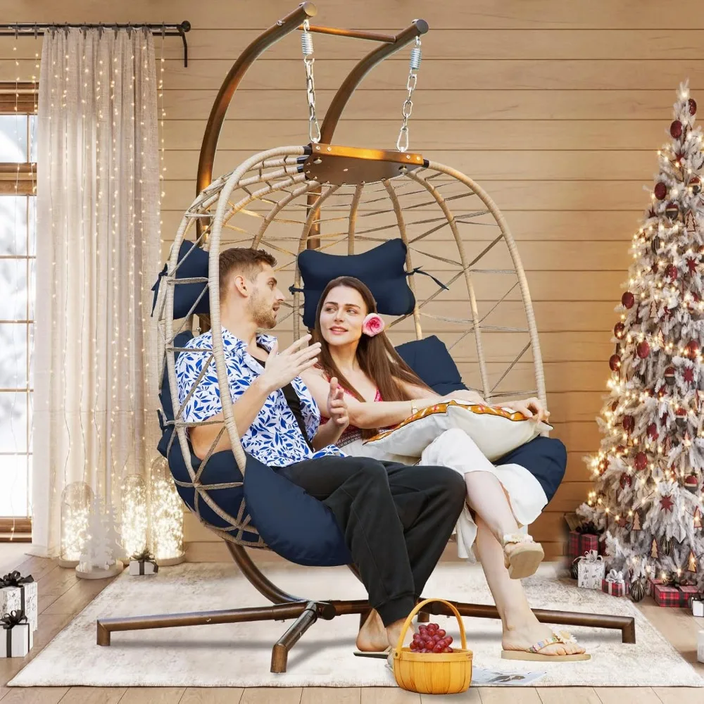 Double Egg Chairs for Outside Navy 2 Person Egg Swing Chair with Stand Oversized Swing Chair,  Hammocks 3