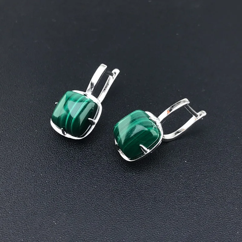 Unique Gems Orecchini Malachite Naturale In Argento 925, 14.2 Carati, Verde, Qualità Gioielleria