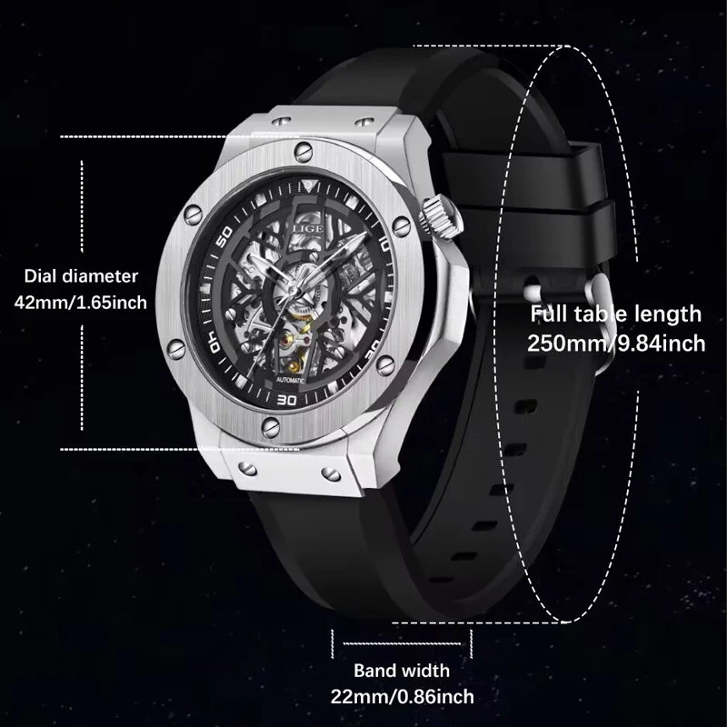 Hollow Out Design Automatic Watch For Men Luxury Stainless Steel Rubber Strap Mechanical Watch 30M Waterproof Reloj Hombre_voghion.com