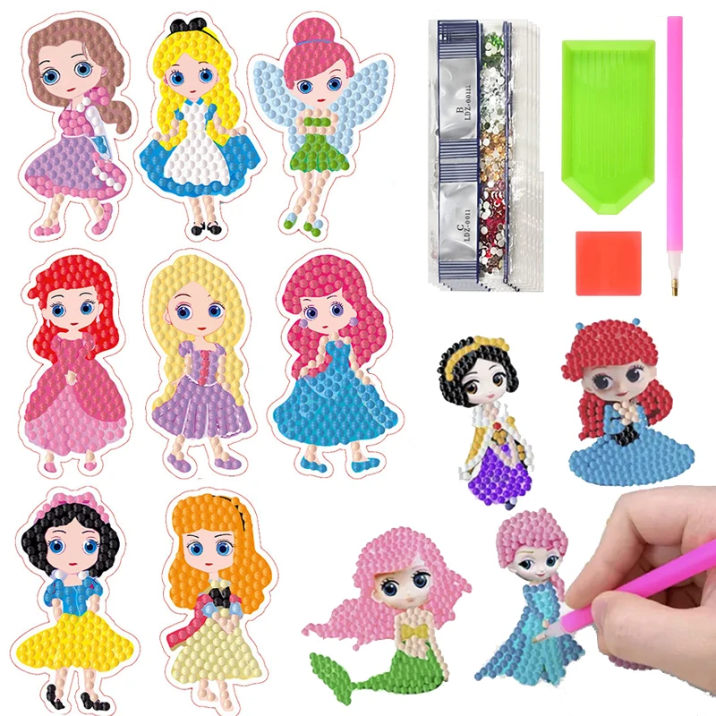 8/12pcs 5D Princess Diamond Painting Stickers Kits for Kids and Adult Beginners Creative Diamond Mosaic DIY Sticker Craft Toys