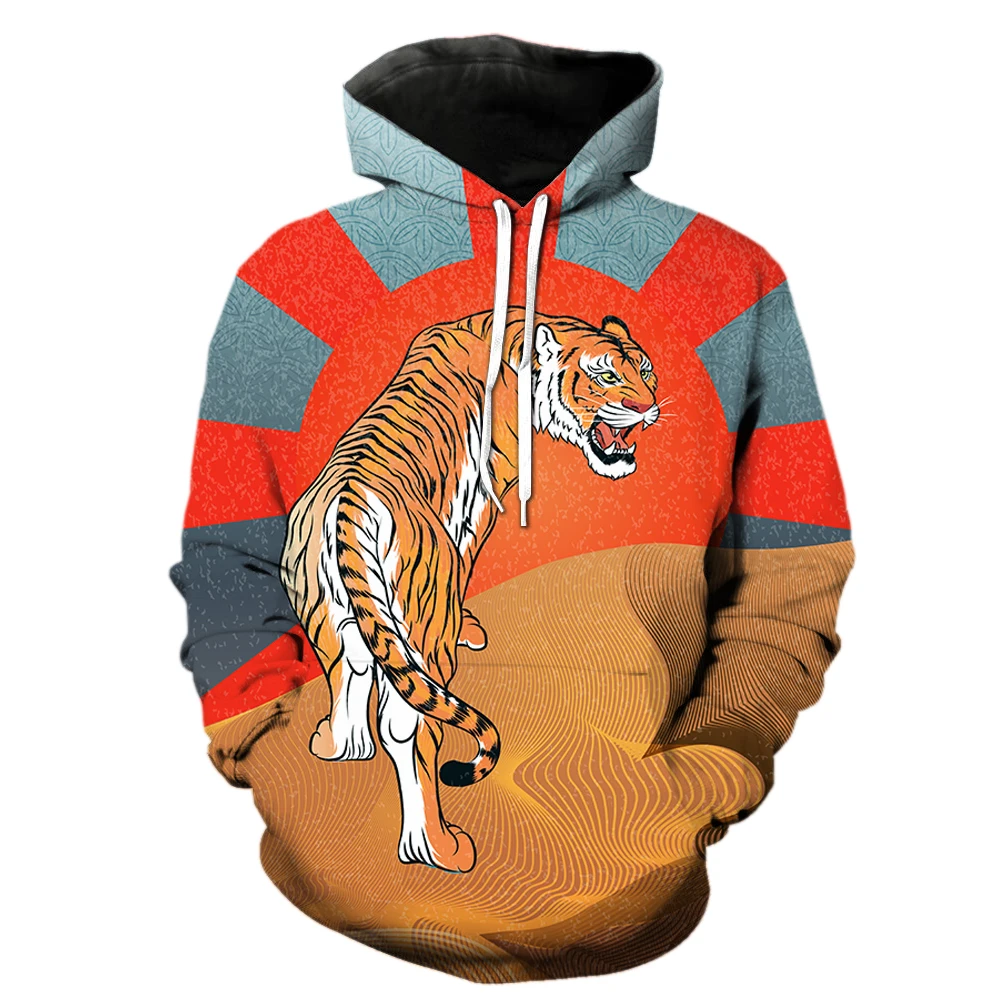 

Cartoon Animal Tiger Men's Hoodies 3D Printed Spring Teens Hip Hop Unisex Oversized Tops Sweatshirts With Hood Jackets Funny