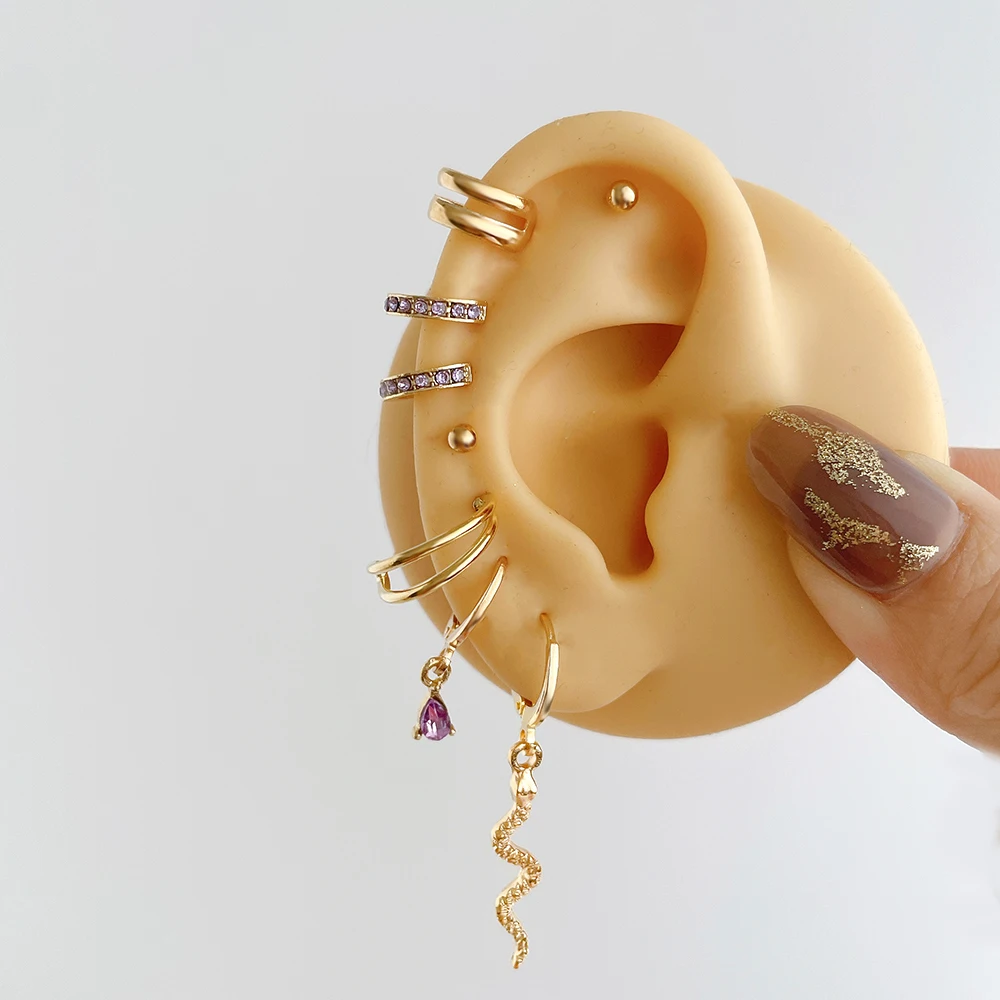 Fashion Bohemia Earrings Set Ear Clip Gold Color Shining Snake Butterfly Diamond Ear Studs Gift For Women Cartilage Clip Jewelry