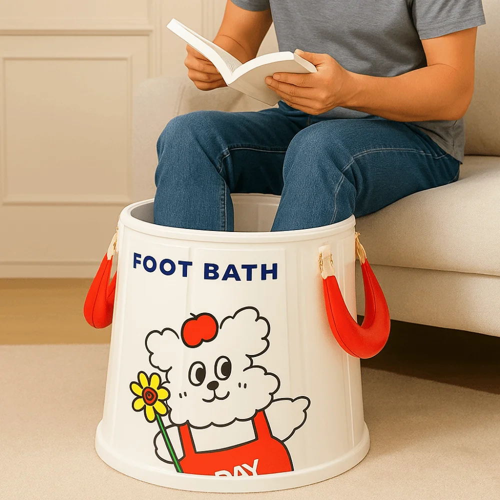 Thickened Collapsible Foot Bath Cartoon Over Calf Foot Soaking Bucket with Handles Heat Preservation Foldable Tub