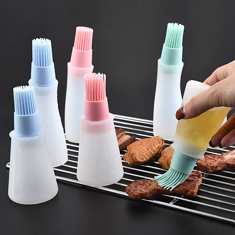 Silicone Oiler with Brush Seasoning Seasoning Sauce Brush with Scale oil Bottle BBQ Kitchenware Gadgets Grilling Frying Tools
