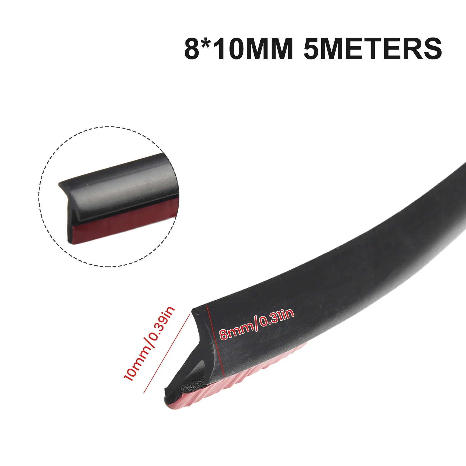 Black Car Sealing Strip Inclined T-shaped Edge Trim Rubber Shock-absorbent Waterproof Sound-insulated EPDM Rubber 8MM*10MM 5M