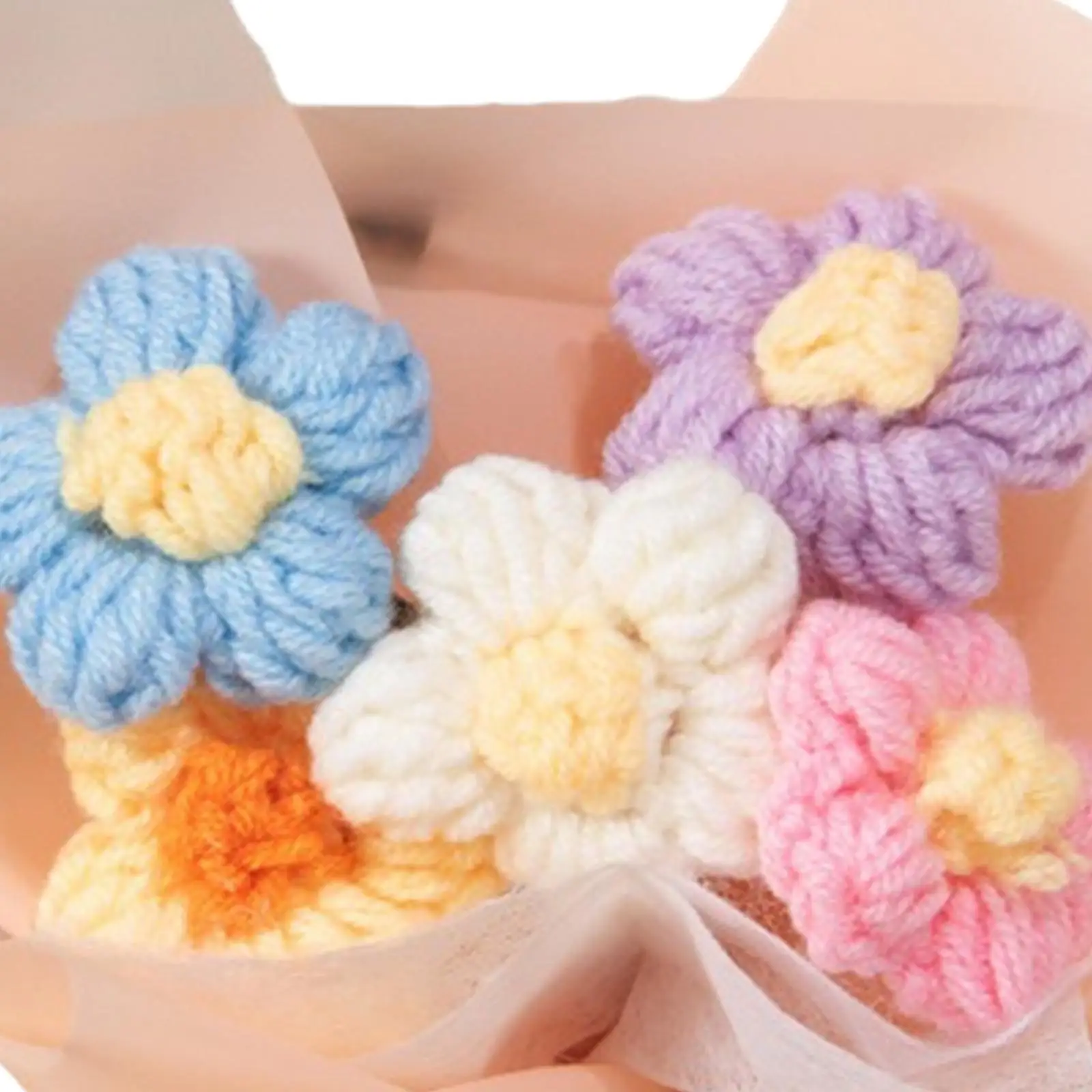 Handmade Knitted Bouquet Crochet Artificial Flower for Wedding Mothers Day Gifts for Mom Christmas Birthday Valentines Gifts