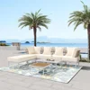 8-Piece Patio Sectional Sofa Set with Tempered Glass Coffee Table and Wooden Coffee Table, Modular Sofa Set for Outdoor Oasis 2