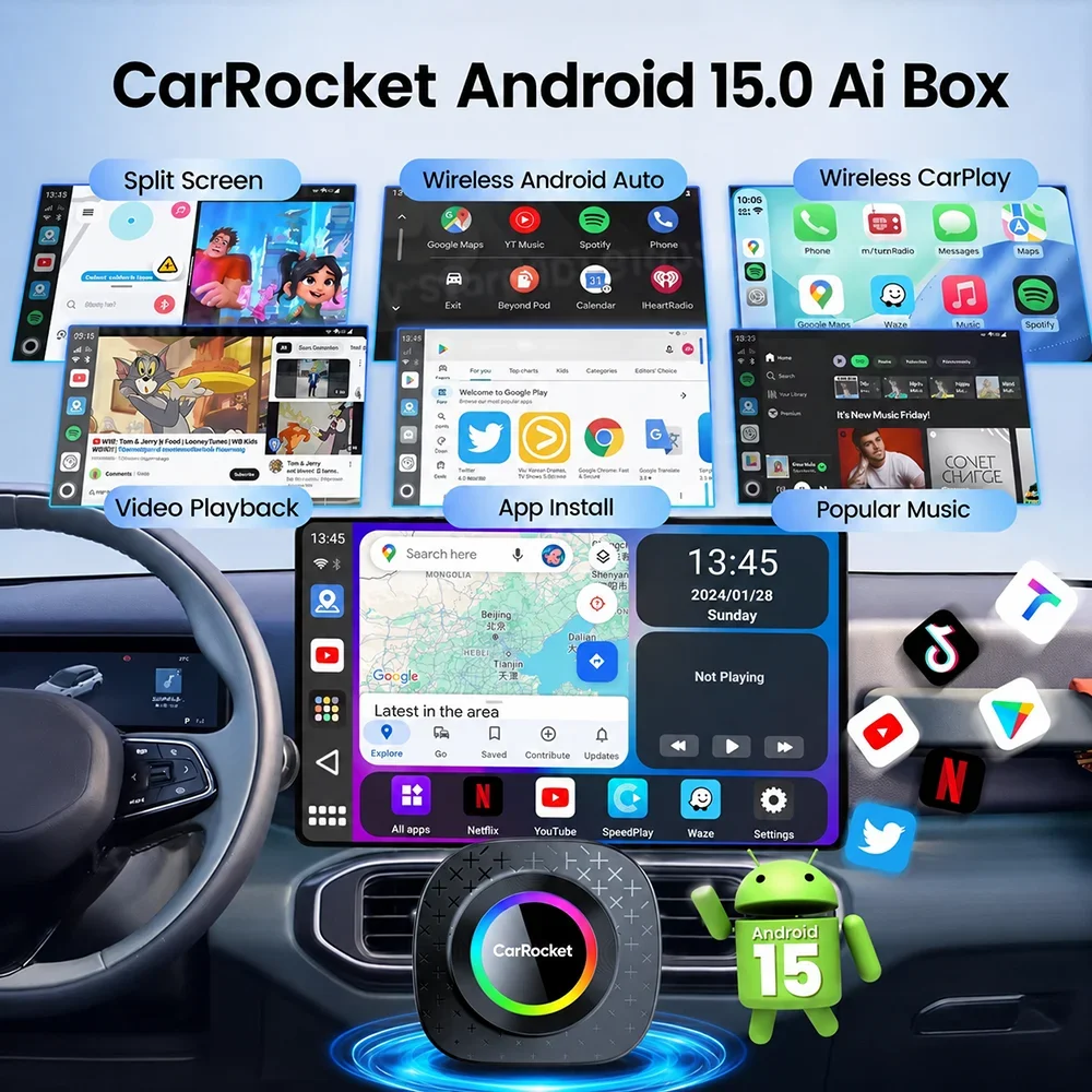CarRocket CarPlay Ai Box Android 15 CarPlay Wireless Android Auto Plug&Play con GPS Integrato e Rete 4G per Auto con CarPlay Cablato - Image 6