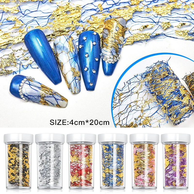3D Mesh Nail Sticker Gold Silver Net Line Tape on Nails Holo Adhesive Silk Foil Nail Art Decorations Polish Decals 1PC