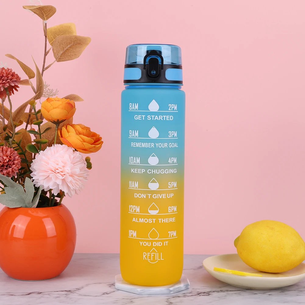 1000ml Frosted Gradient Cup With Handle Sport Water Bottle Large Capacity Time Scale Water Cup For Fitness Yoga