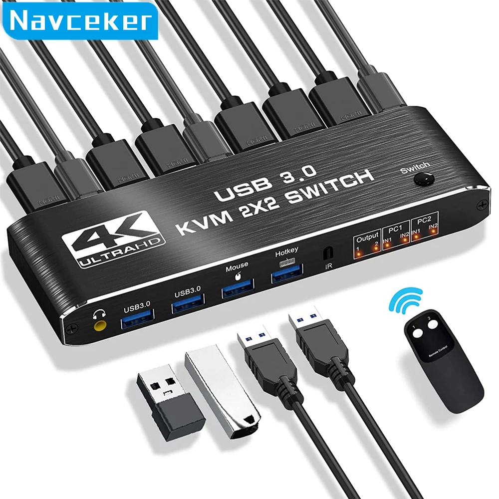 2X2 Hdmi Kvm Switch 4K 60Hz Dual Monitor Kvm Hdmi Display Esteso Usb Kvm Switcher 2 In 2 Out Per 2 Computer Condividi 2 Monitor
