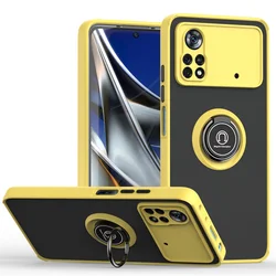 Magnetic Ring Stand Holder Armor Shockproof Case - Durable Back Cover with Enhanced Grip - Poco X4 Pro (Yellow)