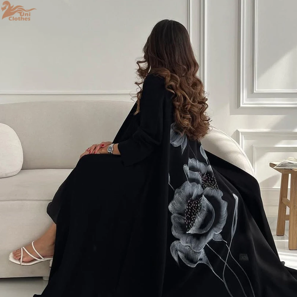 Zahraa 2026 Elegant Floral Print Open Abaya Dubai Kimono Dress Luxury Saudi Arabia Muslim Women Islamic Turkey Robe 6