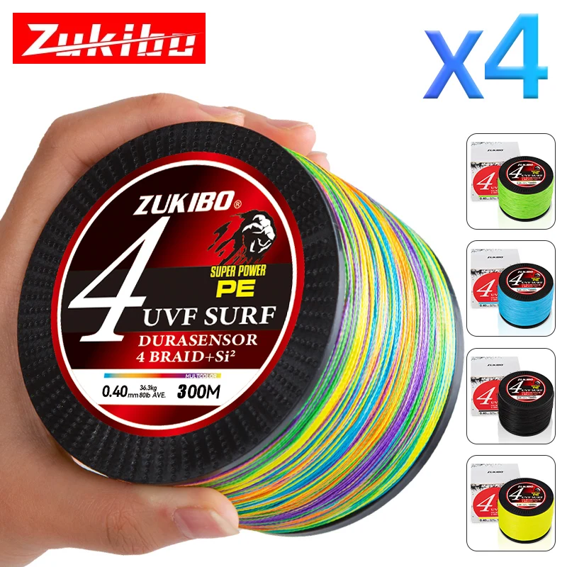 

ZUKIBO 4 Strands Braided Fishing Lines Super Strong Multifilament PE Fishing Line Seawater Fishing Line Antibite Wear Resistant
