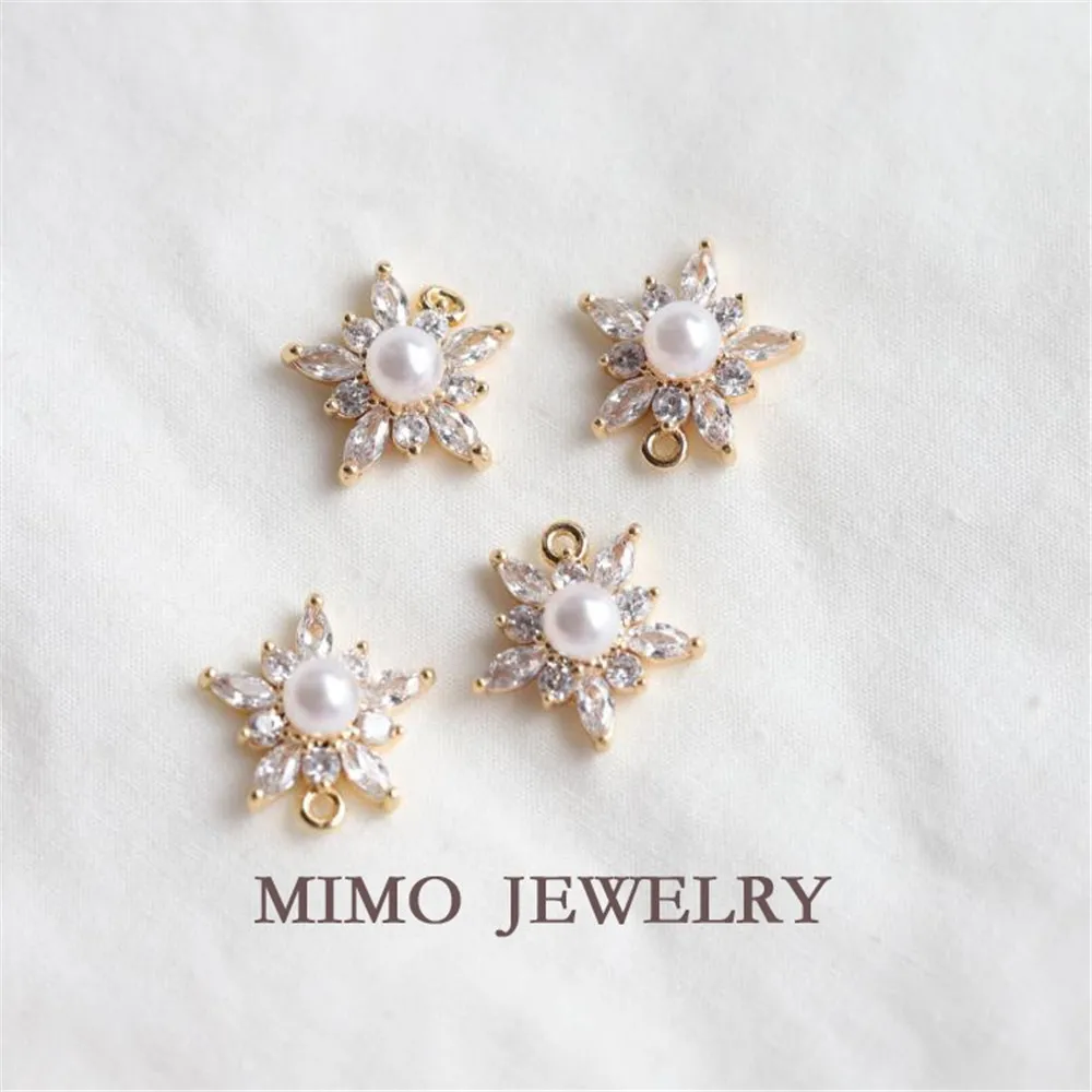 Color preservation gold plated zircon micro inlaid imitation pearl pendant sweet Japanese and Korean style DIY accessories color copper plated gold fresh daisy micro set zircon pendant diy handmade accessories