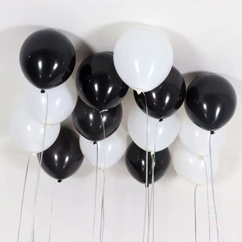 Pearl Latex Balloons 100-Pack - Black White Silver For Birthday Wedding Decor