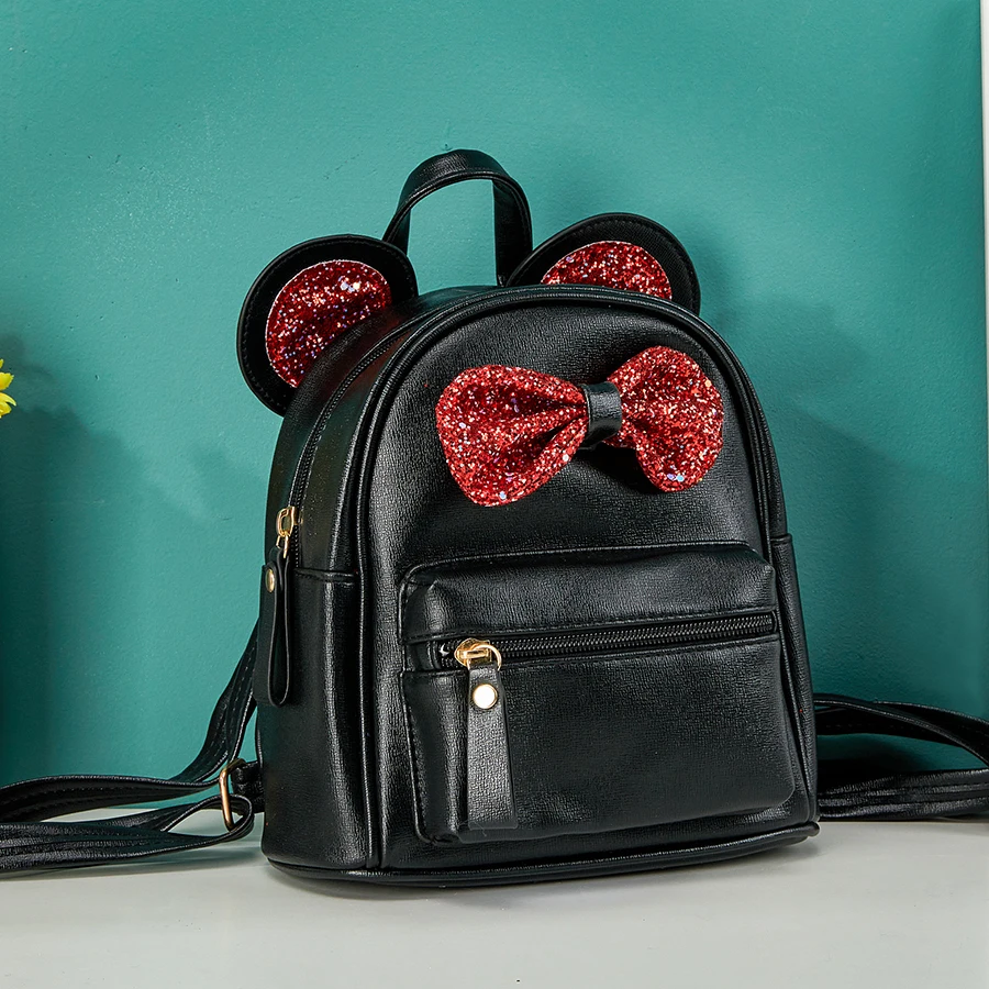 Fashionable and cute mini backpack for children with sequins, bow, mouse ear bag, small travel shoulder backpack suitable for gi 6