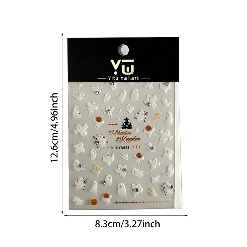 1 Sheet Halloween Ghost Nail Stickers - White Flutter Pumpkin Self-Adhesive Nail Decals, DIY Manicure Charms for Women Salon