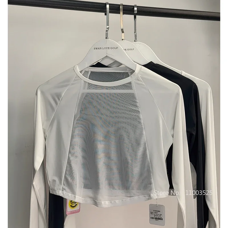 SG Golf Sunscreen T-shirt Women Ice Silk Golf Crop Top Cooling Bottomings Breathable Mesh Long Sleeve Shirts Anti-UV Underwear