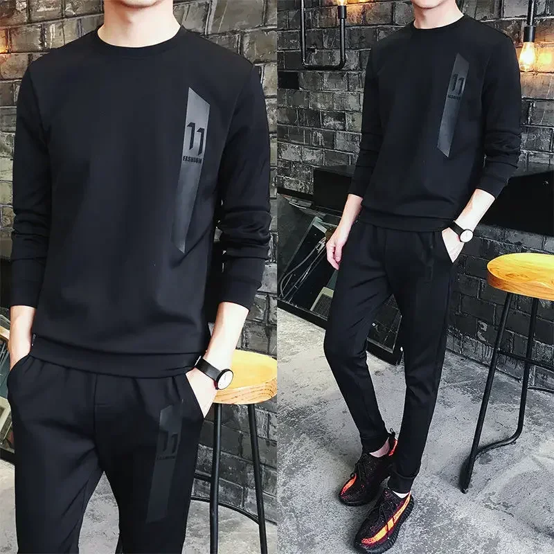 thumbnail image 1 of Conjuntos deportivos de corte entallado, camiseta y pantalones negros, ropa deportiva, chándal con alfabeto para hombre, ropa para correr, oferta elegante y popular, 1 of 5